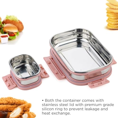 Image of Stainless Steel Leak Proof Airtight Lunch Box Set 2 Pieces (900 ML + 200 ML) | Durable Tiffin for Office, School & Travel | Double Wall Insulated Food Storage Containers
