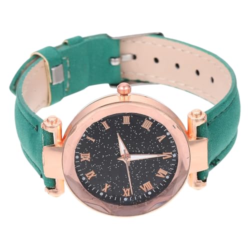 Image of HAPINARY Adjustable Women Leisure Watch with Green Leather Strap and Roman Dial, Lightweight Wristwatch Suitable for Daily Wear and Formal Business, Stylish and Delicate Look for Women