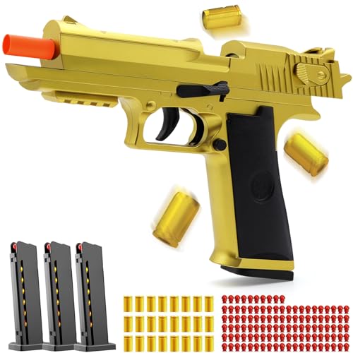 BlingCnsy Toy Gun Pistol Fidget Toys, Soft Bullet Shell Ejecting Automatic, Gold Toy for Boys, Realistic Play for Kids Adults, Boy Gifts for Birthday Halloween Christmas Age 8+