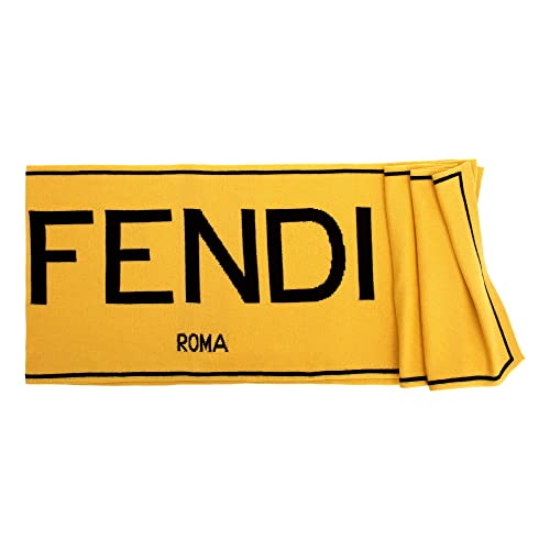 FENDI Roma Knitted Yellow Black Logo Scarf Wrap 70% Wool 30% Cashmere