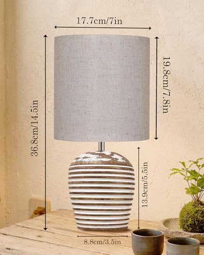 Image of Homesake Wooden Lamp for Living Room | Table Lamp for Bedroom | Bedside Lamp with Fabric Shade | E27 Holder with Bulb Included | Warm Light Night, Study Table & Home Decor (KD Khadi Drum)