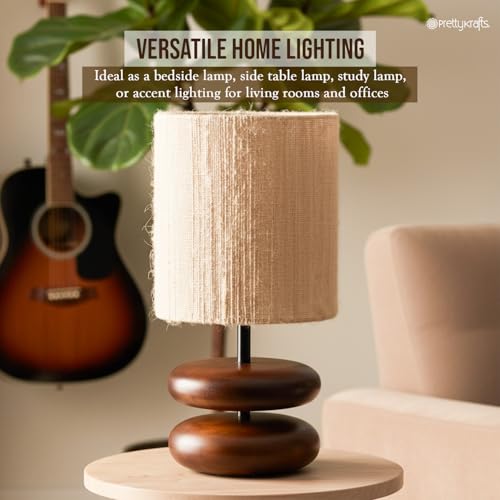 Image of PrettyKrafts Rattan & Wooden Table Lamp (Bulb Not Included) | Size 20 x 20 x 35 cm | Beige Color | Handmade Decorative Bedside & Living Room Lamp | Modern Natural Home Decor Lighting