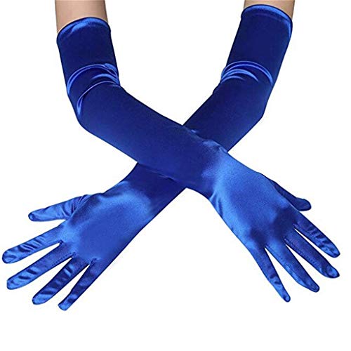 DreamHigh Women's Party Wedding 21" Long Satin Finger Gloves Blue