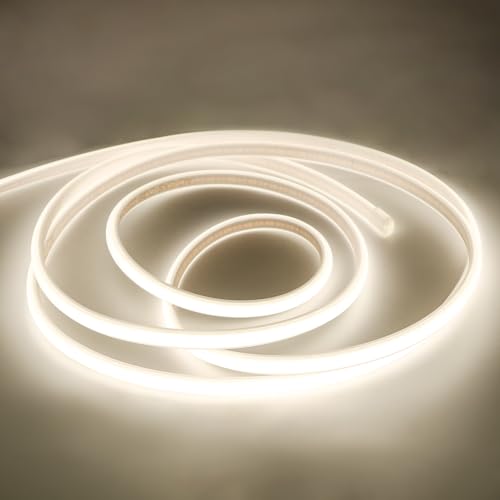Image of COB LED Strip Lights 3.28ft 320LEDs 4000K White LED Lights 110V Light Strips Waterproof IP67 Cuttable Flexible LED Rope Lights with US Plug for Bedroom Ceiling Kitchen Under Cabinet Closet