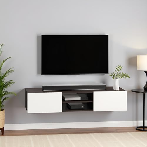Image of FURNEASER Sasia Modern Wall Mounted TV Unit for 32 /42 /55 Inch TV | Floating Entertainment Unit with Storage | Engineered Wood TV Cabinet for Living Room | TV Stand with Doors (Wenge & White)