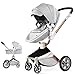 Hot Mom F023-Passeggino 2 in 1, rotazione a 360° passeggino trio per bambini,Portabicchieri/Zanzariera/copripioggia/Pneumatici grandi,grigio2in1 immagine