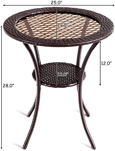 LUARANE Outdoor Patio Wicker Coffee Table - 25” Round Tempered Glass Top with Lower Shelf for Your Backyard, Lawn, Balcony, or Poolside - Image 3