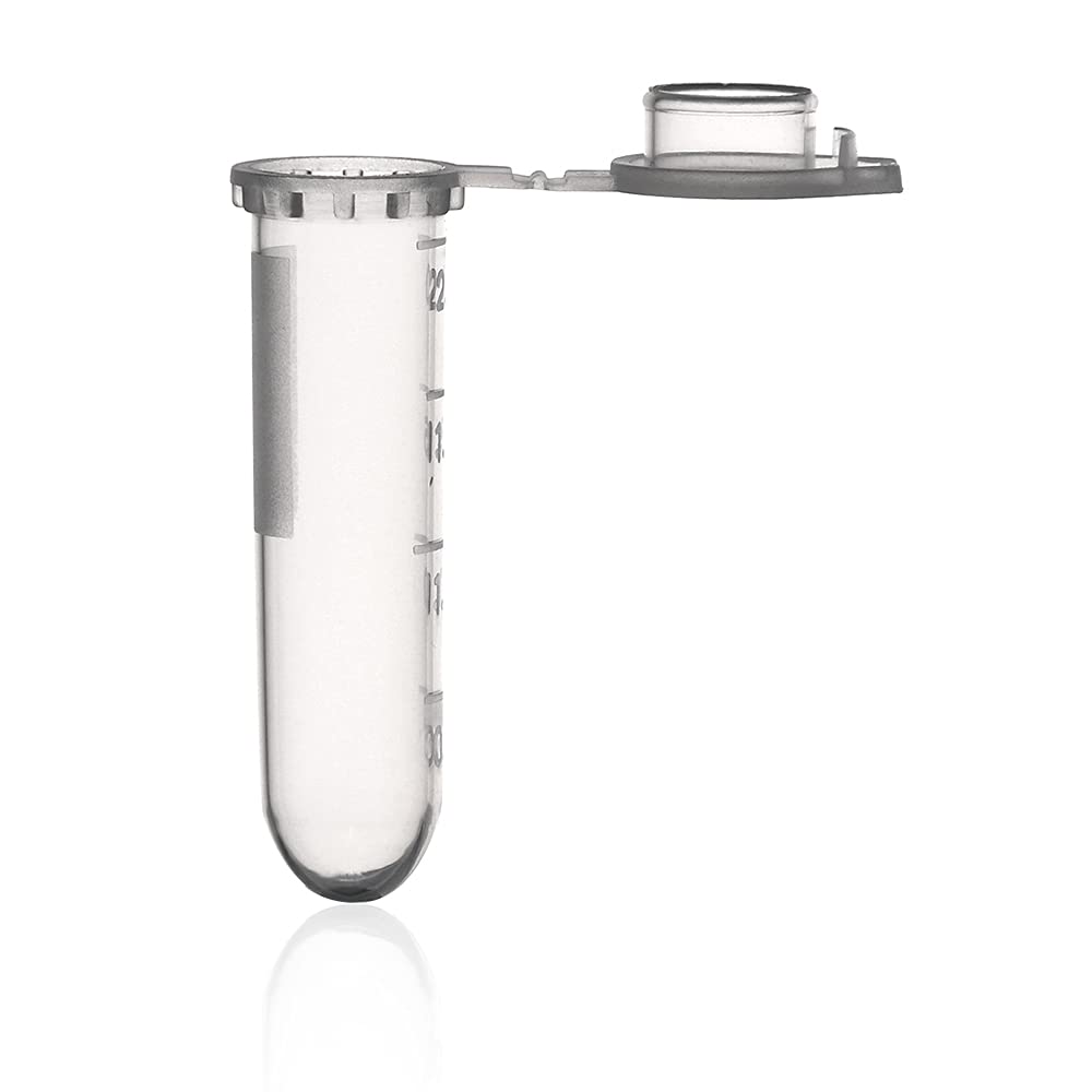KENZIUM - 500 x Microcentrifuge Tubes | 2ml | Polypropylene | Round Shape, Graduated | Safe-Lock Attached Caps, with Writing Area | Autoclavable