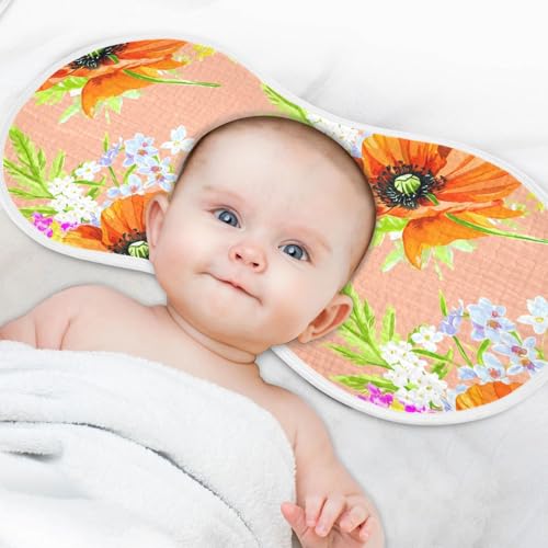 J JOYSAY Blossom Floral Orange Baby Burp Cloths for Boys Girls Large 22''x11'' Cotton 4 Layer Burp Rag for Babies Unisex one sizex44