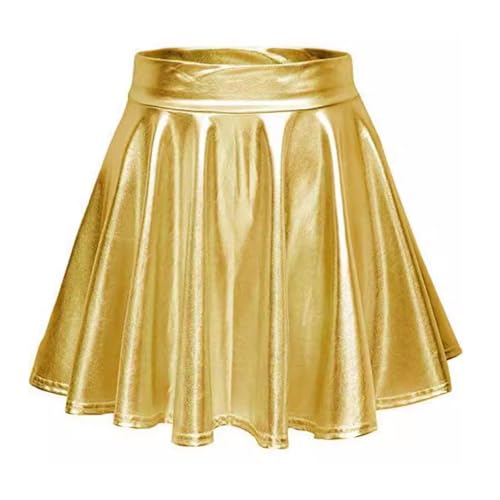 Lmdudan 2025 Women's Shiny Flared Pleated Mini Skater Skirt Trendy Elegant Metallic Wet Look Stretchy Flared Skirts4