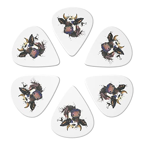 ギターピック 6枚セット 0.46mm 0.71mm 0.96mm エレキギター ベース用ピック ウクレレ ギター ABS素材 エレクトリック アコースティック 弦楽器 初心者 トライアングル ピック( 乳牛の水彩画 )