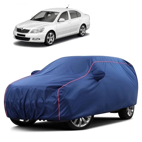 Image of Sulfar 100% Water Resistant Car Body Cover Compatible with Mirror for Skoda Laura (Triple Stitched, Full Bottom Elastic, Blue Taffeta with Red Piping)