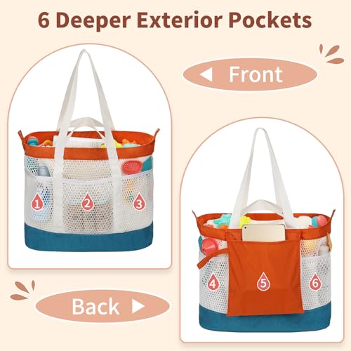 Mesh Beach Bag, Extra Large Beach Bags for Women, Lightweight Foldable Sandproof Tote Bag for Family & Vacation3