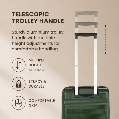 Image of SWISS MILITARY Pascal Hard 55cm Lightweight PC Small Cabin Travel Luggage Trolley Bag, Anti-Theft Zippers & 3-Dial Lock, 360 Wheels, Wet Pocket & Aluminium Trolley Handle Suitcase Capacity 51L-Olive