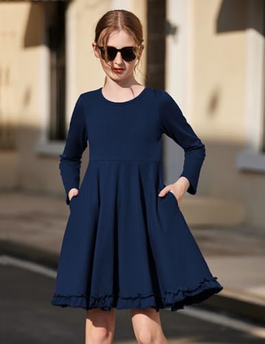 Arshiner Girls Dress Long Sleeve A Line Twirly Skater Loose Casual/Party Dresses with Pocket4
