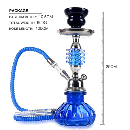 The7boX Hookah Set 1 Schlauch mit 50 Stück Shisha Blechfolie, hoch 29,0 cm klein tragbar blau Rauchglas Shisha – Bild 4