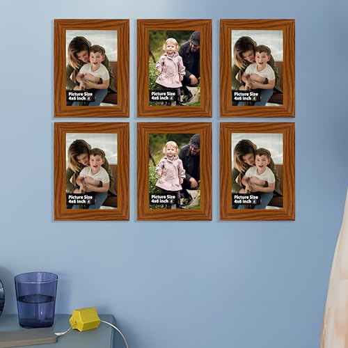 Image of Art Street Synthetic Wooden Set of 6 Wall Rectangular Photo Frames, Wall Hanging Picture Frame for Home, Living Room, Study Room Decor & Office Decor (Color: Brown, Size 4x6 Inch)