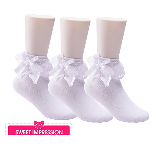 3 Pack Little Girls Cotton Lace Ruffle Princess Style Dress Socks(2T-12T)2