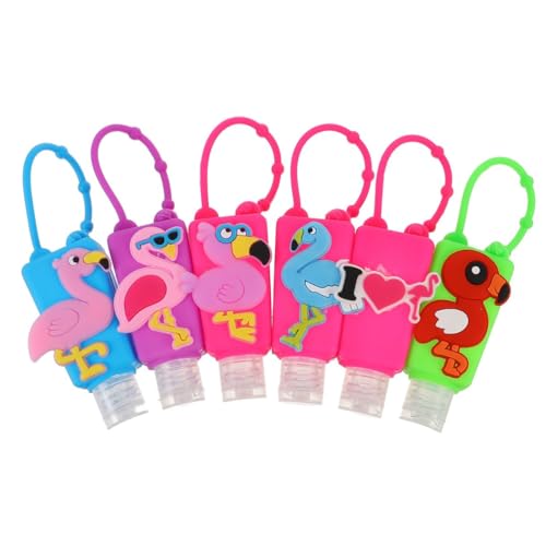 HIAKDOFT 6 Frascos Dispensadores Portátiles de Silicona 30 Ml Diseño de Flamencos Estuches Multicolor Frascos Vacíos para Perfume y Gel de Manos Ideales para Viaje y Uso Diario