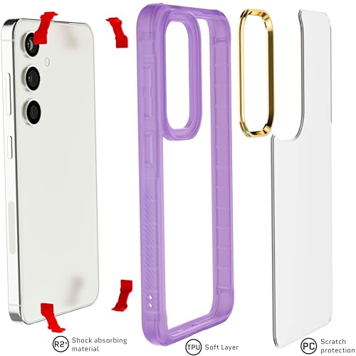 Image of Ghostek Covert Clear Galaxy S24 Phone Case with Military Grade Shockproof Protection, Non-Slip Grip, Protective Silicone Cover Designed for 2024 Galaxy S24 (6.2 inch) (Purple)