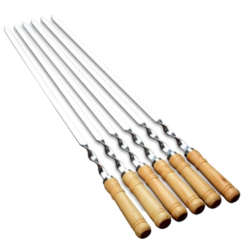 Brochetas de kebab - Juego de herramientas para parrilla de acero inoxidable de 6 piezas | Brochetas de carne para parrilla de gas, parrlla de carbón Brohetas planas para barbacoa con mango de