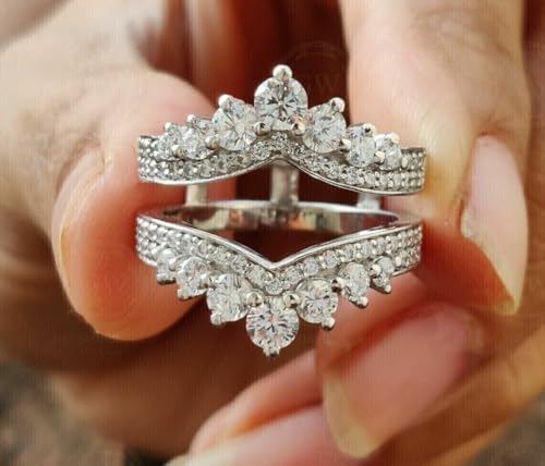 AARK & CO 2.20 Ct Round Cut Lab Created Diamond Prong Set Woman's Enhancer Guard Warp Wedding Ring 14K White Gold Finish4