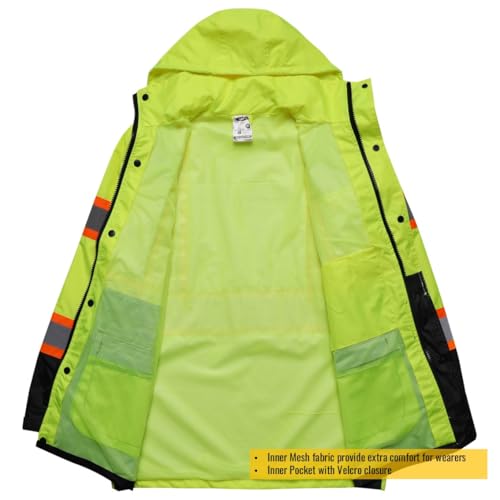 Image of JKSafety Hi Vis Rain Jacket for Men Women Class 3 Rain Gear YBlack L
