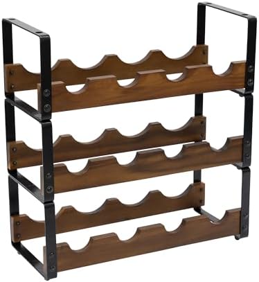 Pearington 12 Bottle Stackable Wine Rack, Rustic 3-Tier Solid Aca...