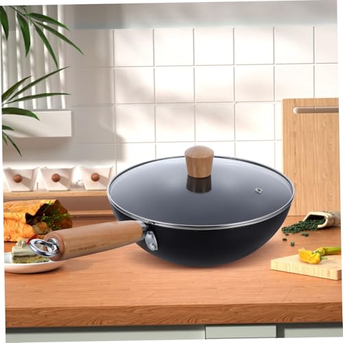 Wok profundo de hierro con tapa y mango de madera miniatura 5