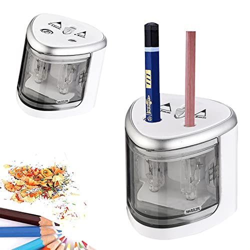 NAUDILIFE Taille-crayon électrique automatique pour enfants, enseignants, salle de classe, idéal pour crayons de couleur épais, grands et fins de 6 à 8 mm, 9 à 12 mm Cover