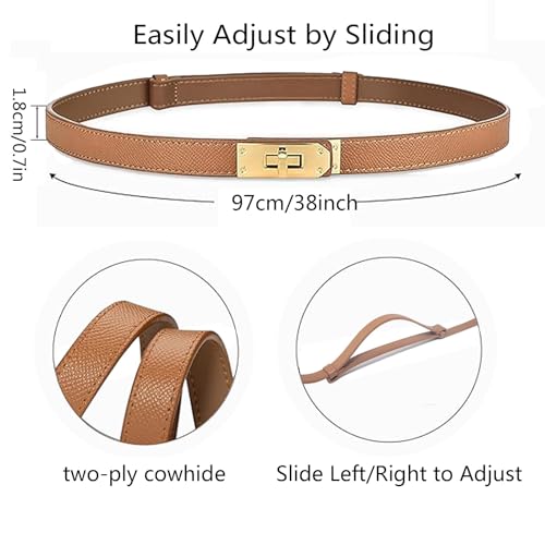 Women Skinny Leather Belt: Adjustable Thin Waist Belts With Alloy Turn-Lock Buckle Ideal for Dresses Jeans4