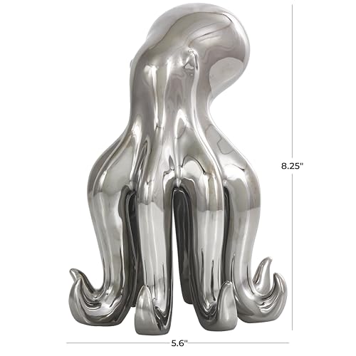 Image of Deco 79 Ceramic Octopus Decorative Sculpture Standing Home Decor Statue, Accent Figurine 6 inch x 6 inch x 8 inch, Silver