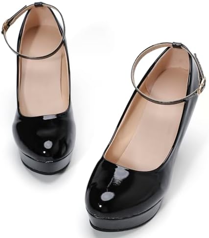 WUIWUIYU Women's Cosplay Platform Ankle Strap Mary Jane Shoes Pump Stiletto High Heeled Pumps Black Size 4 | Image 2
