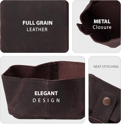 Image of Contacts Handcrafted Leather Coin Pouch - Compact Change Holder & Mini Wallet for Men & Women - Brown