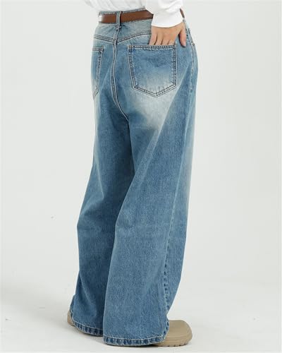 Men's Loose Fit Straight Leg Denim Jeans Baggy Wide Leg Plain Pants Trousers3