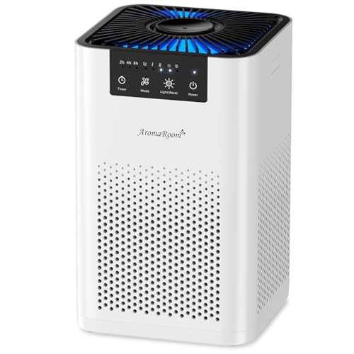 AromaRoom Air Purifiers for Bedroom with 3-in-1 HEPA Filter, Air Purifiers for Home Pet Pee Smell with Aromatherapy, Quiet 360° Airflow Air Cleaner for Office, Dorm, Apartment, Kitchen, AP102 White