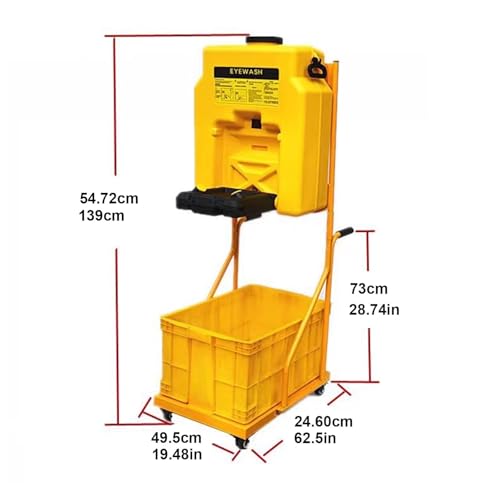 Station de lavage des yeux portable – Double pulvérisation, chariot à roulettes, 53 L pour la sécurité d'urgence dans les laboratoires, les usines chimiques, les ateliers
