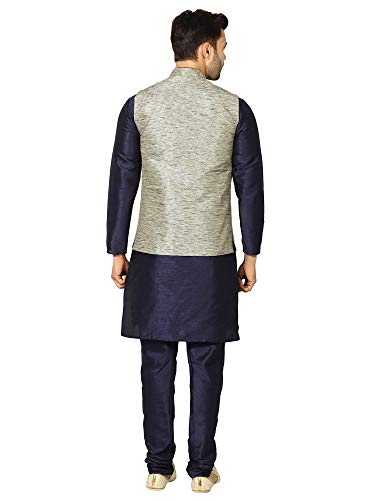 Image of Uri and MacKenzie Men's Silk Blend Regular Kurta Churidar Pyjama with Bundi Nehru Jacket /Waistcoat