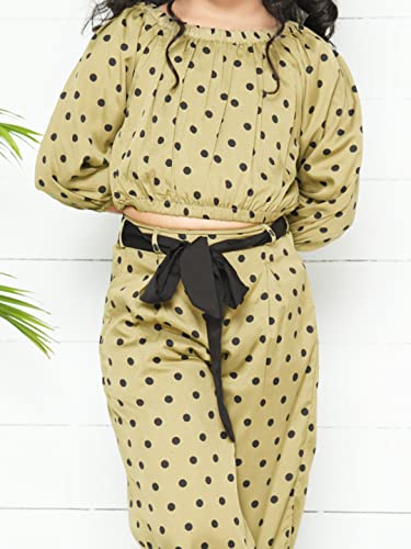 Image of LILPICKS Girl's Polka Dot Coordinated Pant Set (Green)