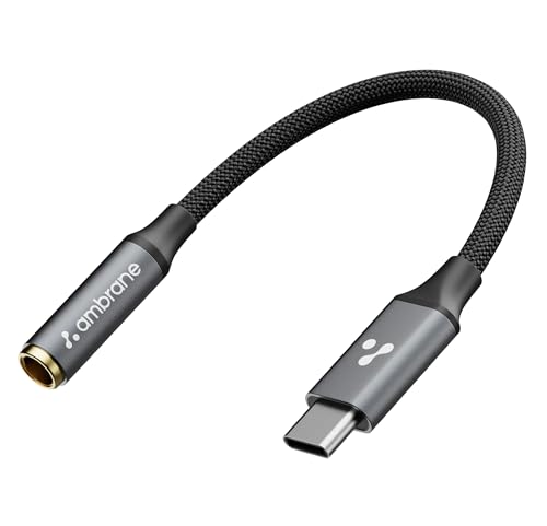 Image of Ambrane Type C to 3.5mm Audio Jack Converter with DAC Headphone Adapter, Connector Cable for iPhone 16 /15 Series, Samsung, OnePlus, Google Pixel, Laptops, Other Devices (AOTG-CX3, Black)
