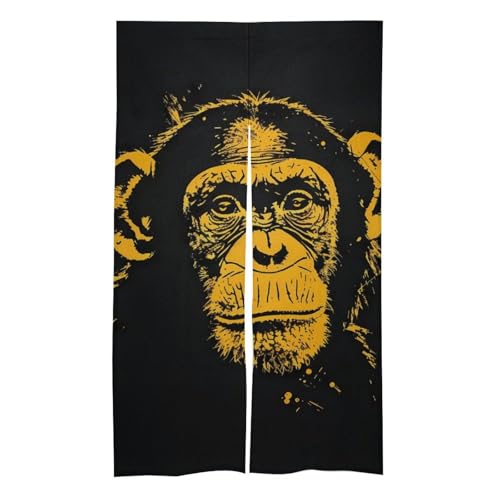 Chimp Monkeys Face Noren Doorway Split Shower Curtain Long Type Window Treatment for Privacy Partition Divider