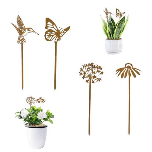 BSITSSS 4 Stück Gartenstecker Rost, Gartendeko Rost, Wetterfest...