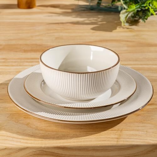 Image of GBHOME Ceramic Dinnerware Sets, 36 pcs Embossed Elegant Stoneware Plates and Bowls Sets, Housewarming Wedding Gift | Dishwasher & Microwave Safe | Dishes Set Service for 12