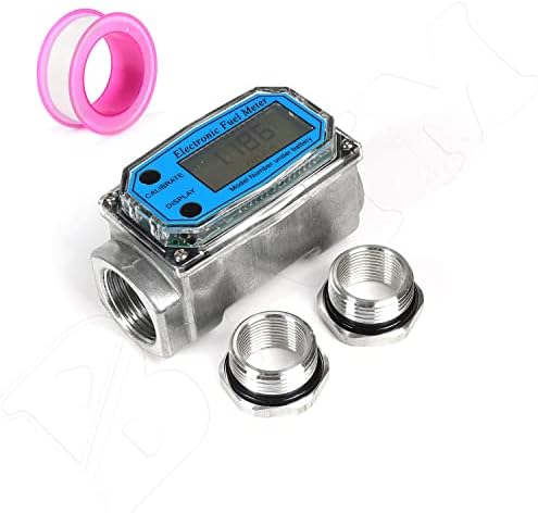 Turbine Flow Meter Electronic 3/4" 3/4 inch 10-100L/Min Oil Flowmeter Kerosene Gas Methanol Diesel Fuel Flow Digital Meter Oval Gear Gauge LCD BSPT/NPT with Battery