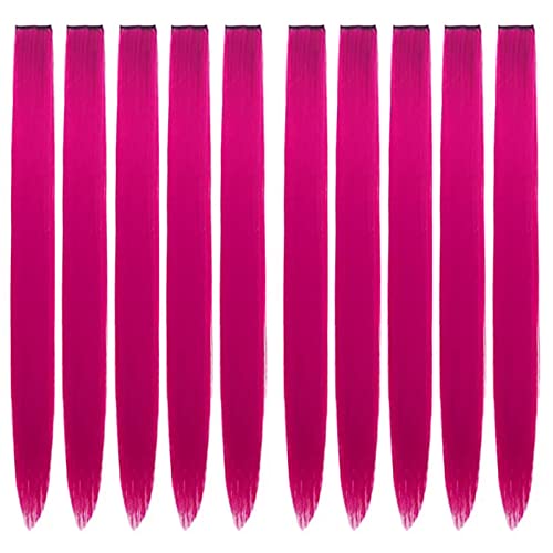 SEVENHEAD Hair Extension Clips 10pcs in Fuchsia 20 Inch Straight Hair Synthetic Fiber Hairpieces for Party