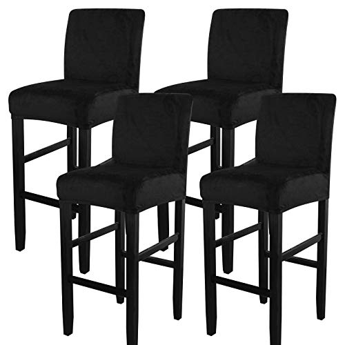 Image of SearchI Velvet Bar Stool Covers Set of 4, Stretch Washable Barstool Seat Covers, Counter Height Chair Covers for Kitchen Dining Room Cafe (Velvet Black)