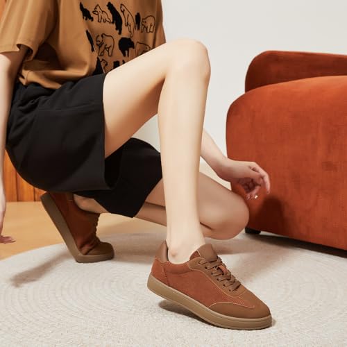 Witwatia Suede & Corduroy Casual Sneakers for Women Lace-up Trendy Women’s Shoes Non-Slip Walking Shoes with Memory Foam Insole 5