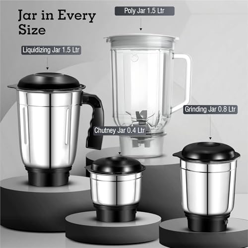 Havok 750W Mixer Grinder for Kitchen with 4 Jars | Heavy Duty 20000 RPM Motor Mixie for Spices Chutney Smoothies | Rust-Resistant Blade | Overload Protection | 1.5L Large Blending Jar view 2