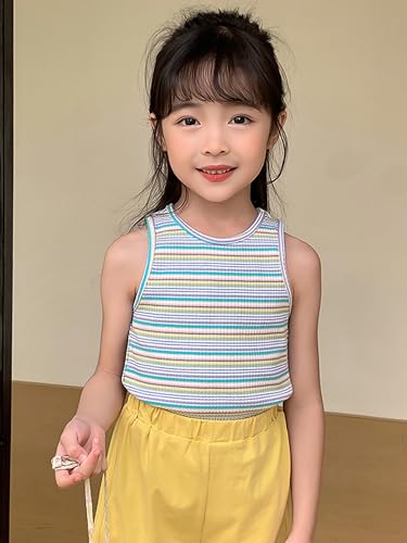 Image of BINIDUCKLING Toddler Tank Top Girls Summer Cute Striped Sleeveless Top 24 Months-8 Years