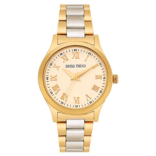 Image of Swiss Trend Analogue Men & Women's Watch (White Dial Silver & Gold Colored Strap) (Pack of 2)